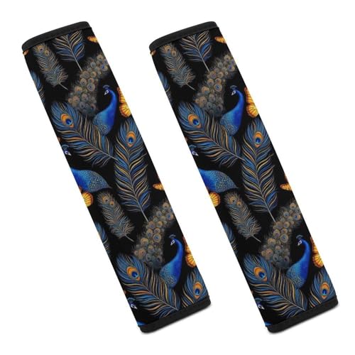 2 Piece Breathable Seat Belt Shoulder Pad for Elderly Support, All Vehicles, Peacock Feather Butterfly Shoulder Protector, Neck and Shoulder Support - color: Pattern 1194