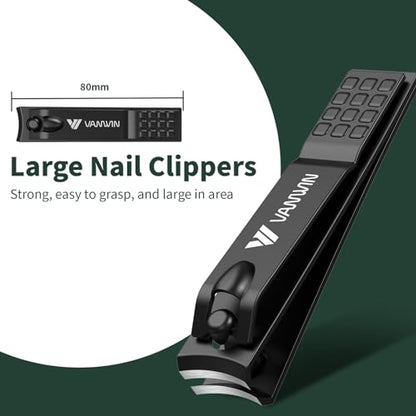 German Nail Clippers for Men, VANWIN Nail Clipper Set (4-Pack) Ultra Sharp Matte Stainless Steel Fingernail & Toenail Clippers with Glass Nail File, Nail Cutter Stocking Stuffers for Men Women Black
