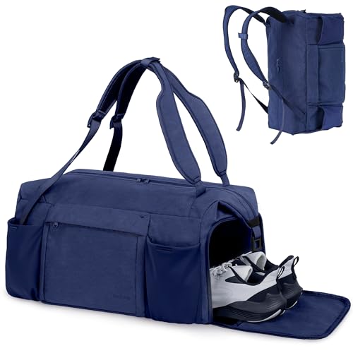 Gym Bag for Men with Shoes Compartment and Wet Pocket Convertible Duffle Bag and Gym Backpack Waterproof Sports Bags with 2 Bottle Holders Multipurpose Weekender Overnight Bag -Dark Blue - color: Dark Blue, size: Large