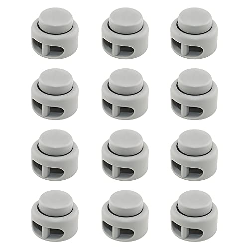 RJ-Sport Shoe Lace Tie Locks for Kids and Adults | Spring Loaded, Double Hole Bungee Cord Stoppers, Drawstring Lace Clasps for No Tie Elastic Shoelaces Replacement - color: 03 Grey - No Logo