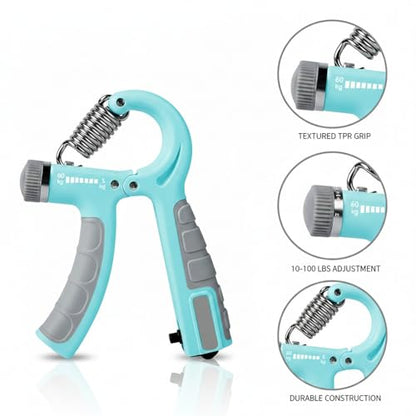 Adjustable Hand Grip Strengthener with Auto Counter, 10-100 lbs Resistance for Forearm Training, Ergonomic Non-Slip Design - color: Blue