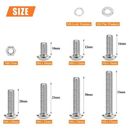 HELIFOUNER 146 Pieces M6 x 10mm /12mm /16mm /20mm /25mm /30mm /35mm, Button Head Socket Cap Screws Bolts Washers Nuts Kit, 304 Stainless Steel - size: M6, style: Button Head Screws