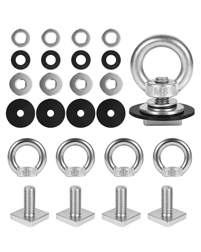 T Track Mount Tie Down Anchor for Roof Rack, M8 Heavy Duty Ring Shaped Eye Bolt, Stainless Steel T Bolt Eye Nut Tie Down Rings for Holding Bungee Cord, Ropes, Hooks - size: M8x18mm-Silver, 4 Pack
