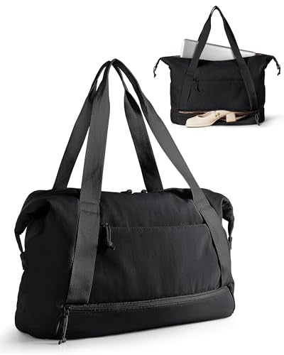 Smasrob Travel Duffle Bag with Shoe Compartment and Laptop Sleeve for Women, Lightweight Weekender Duffel Bag for Travel, Gym, Hospital Labor Delivery, Black - color: Black