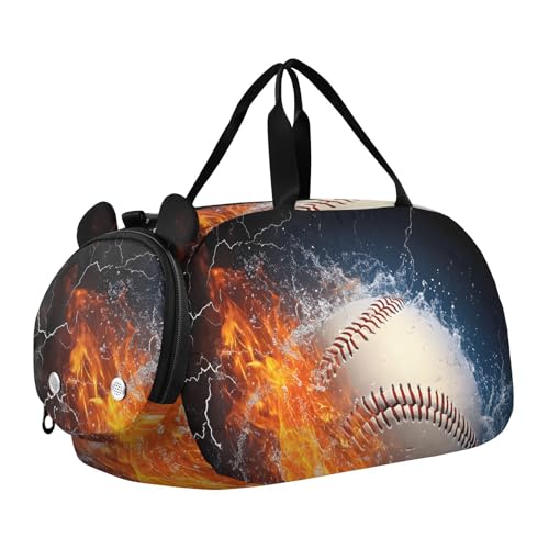 Kids Sports Duffel Bag for Boys & Girls - Fire Ice Baseball 100% Polyester Gym Bag with Separate Shoe Compartment, Adjustable Shoulder Strap, Compact Travel & Workout Gear Bag - color: Fire Ice Baseball