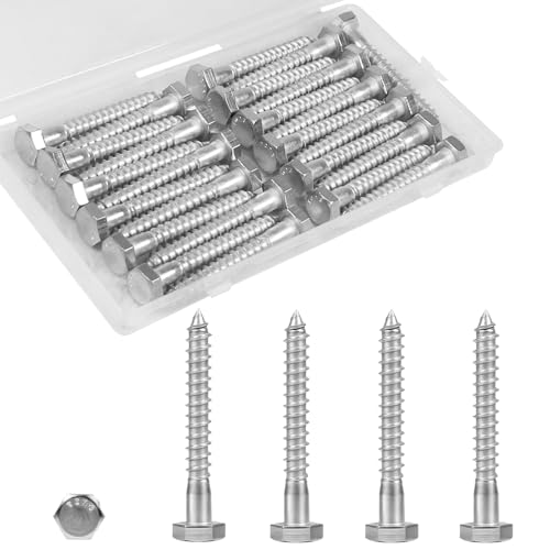 25 Pcs 1/4" x 2" Hex Head Lag Screws, 304 Stainless Steel Lag Bolts Hexagon Head Wood Screws Heavy Duty Large Screws for TV Mounts, Deck, Boat Repair - size: 1/4 x 2" (25 pcs)