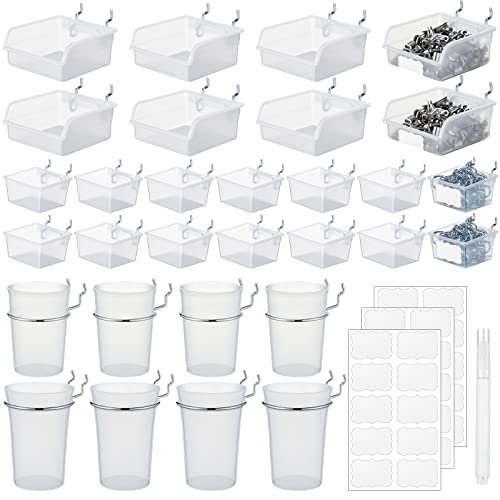 Sieral 64 Pieces Pegboard Bins Pegboard Cups with Hooks and Loops Peg Hooks Assortment Organizer Accessory for Organizing Accessories Tools Storage Office Workshop Garage Workbench (Transparent) - color: Transparent