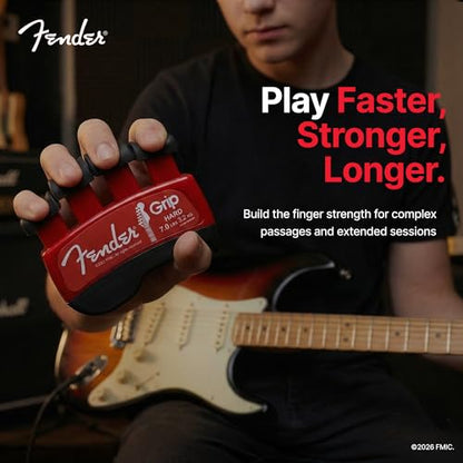 Fender GRIP Hand and Finger Exerciser – Best Ergonomic Finger Strengthener to improve play on all stringed instruments (Guitar, Bass, Violin, etc.) (Tensions: WHITE=5-Lbs; RED=7-Lbs; BLACK=9-Lbs) - color: Red