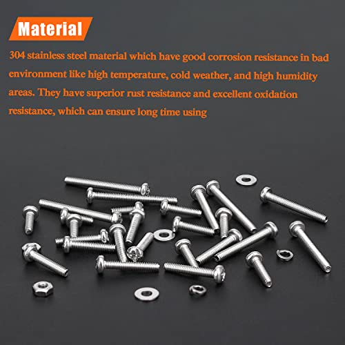 HELIFOUNER 560 Pieces M2 x 4mm /6mm /8mm /10mm /12mm /16mm /20mm, Phillips Pan Head Machine Screws, Metric Screws Bolts Washers Nuts Kit, 304 Stainless Steel - size: M2, style: Phillips Pan Head