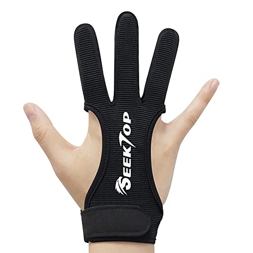 Seektop Archery Gloves Shooting Hunting Leather Three Finger Protector for Youth Adult Beginner - color: Black, size: Large