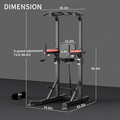 KINGKANG Assistive Power Tower,Dip Station & Pull Up Bar for Home Gym | Load 450 lbs|Suitable All Fitness Enthusiasts|9 Height Settings|Newly Upgraded