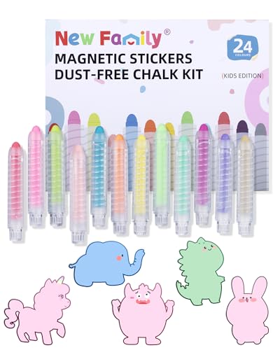 NewFamily Kids Art Chalk Set - 24 Color Dustless Chalk with Cute Magnetic Drawing Board, Creative Gift for Boys and Girls - style: Rainbow Chalk Set 24Colors