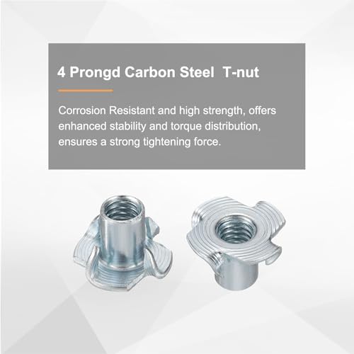 HARFINGTON 5/16x14mm T-Nuts 4 Pronged Tee Nut 0.83" x 0.55" Fully Thread Carbon Steel Inserts for Wood, Rock Climbing Holds, Cabinetry, Furniture 50pcs - size: 5/16" x 0.55" x 0.83" x 0.55"