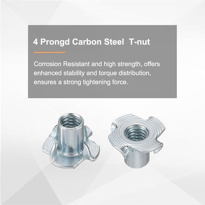 HARFINGTON 5/16x14mm T-Nuts 4 Pronged Tee Nut 0.83" x 0.55" Fully Thread Carbon Steel Inserts for Wood, Rock Climbing Holds, Cabinetry, Furniture 50pcs - size: 5/16" x 0.55" x 0.83" x 0.55"