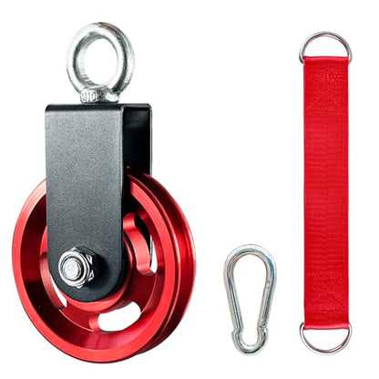 Exercise Equipment Cable Pulley with Hanging Strap and Carabiner, 3.74in/95mm Silent Rotation 360 Degree Pulley for Home Gym Pulley System Workout Equipment DIY Cable Pulley Lat Pulldown Attachments