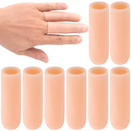 PAGOW 10pcs Gel Finger Support Protector Caps Gloves,Gel Finger Cots/Covers | Silicone Fingertips Protector for Hands Cracking, Gel Finger Cots/Covers, Eczema Skin, Trigger Finger Arthritis Pain Relief - color: [10pcs Long] Small, Beige