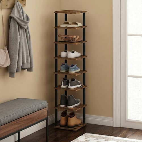 8-Tier Shoe Organizer, Shoe Rack with Vertical Space Saving Shoe Tower, Free Standing Shoe Storage, 11.6 x 11.6 x 52.6, for Office, Garage, Closet Entryway, Amber Pine/Black - color: Amber Pine/Black, size: 8 Tier, 52.6"H