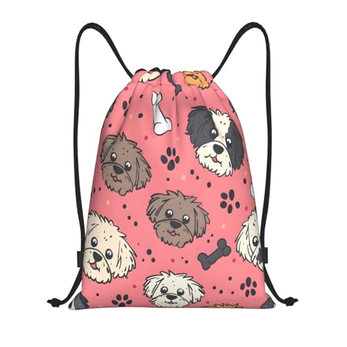 Drawstring Sports Backpacks - Lightweight Swim Gym Bags for Women Men String Sackpack for Beach Travel Yoga(Small, Dog Bone Paw Prints) - color: Dog Bone Paw Prints, size: Small