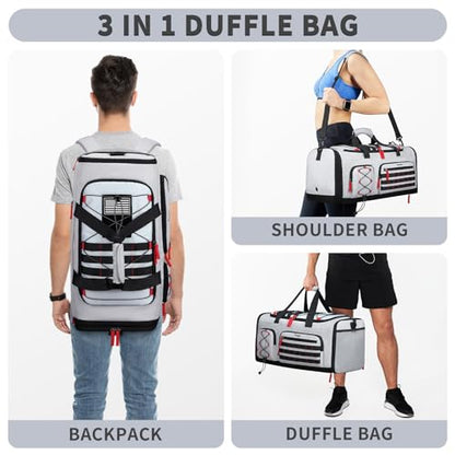 Bosstin Gym Bag for Men & Women, 45L Travel Duffle Sports Duffel Bag Gym Weekender Overnight Backpack with Shoe Compartment (Grey) - color: 2Grey