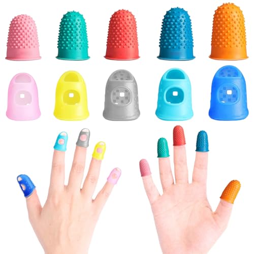 30 PCS Rubber Thimble Finger Guards, Fingertip Protector, for Sewing | Durable Silicone, Finger Tips Protector, For Embroidery, Crafts Paperwork Carving, Reusable, 10 Different Colors