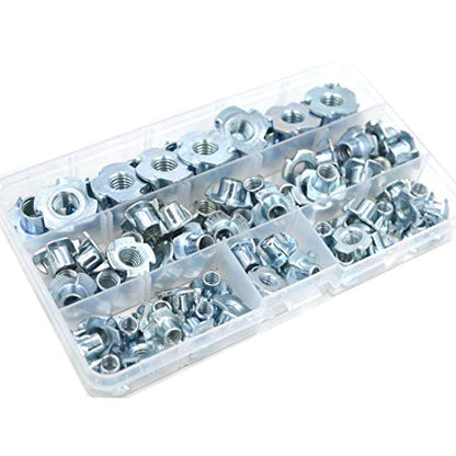 T Nuts 1/4"-20 5/16"-18 3/8"-16, SpzcdZa 75Pcs T Nut Zinc Plated Steel T-Nuts 4 Pronged Tee Blind Nuts Assortment Kit for Wood, Rock Climbing Holds, Cabinetry, Furniture etc.