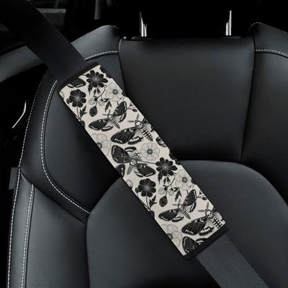 1 Pair Gothic Skull Death Moth Flowers Car Seat Straps Shoulder Pads Soft Padded Harness Pads Strap for Adult Use, Stroller Pushchair High Chair, Comfortable Driving - color: Pattern 252