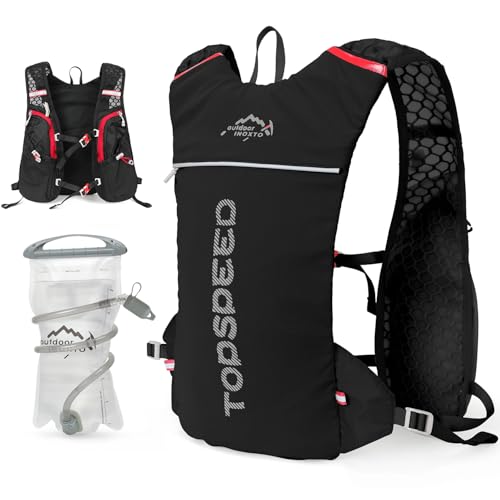 INOXTO Running Hydration Vest Backpack,Lightweight Insulated Pack with 1.5L Water Bladder Bag Daypack for Trail Hiking Running Cycling Race Marathon for Women Men - color: Black red