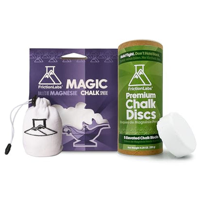 Friction Labs Bundle - Includes 2.2 oz Magic Chalk Ball + 5 Individual Gym Chalk Discs - Ideal for Rock Climbing, Bouldering, Weightlifting, Gymnastics, and Indoor or Outdoor Training