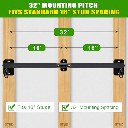 SELEWARE 32"/36" Wall Mount Pull Up Bar Joist Mount Chin Up Bar for Doorway | Heavy Duty Steel Construction Support 450 lb, w/Resistance Band Hooks, Fits 32"/36" Wall Studs for Home Gym Strength Training - size: A: 32" x 1.6" Dia Grip