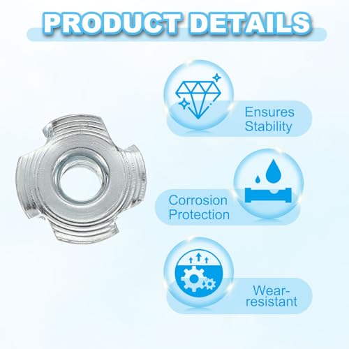 PATIKIL M6 T-Nuts, 40 Pcs Zinc Plated Steel 4-Pronged Tee Blind Nut 8 mm Length Four-jaw t Nuts Threaded Inserts Hardware for Wood Furniture Cabinetry Rock Climbing Holds - size: M6x8 mm