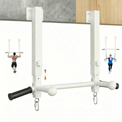 Joist Mounted Pull Up Bar, 800 lbs Heavy Duty Wall Mounted Chin Up Bar, Adjustable Height Pullup Bar for Garage, Basement, Backyard, Beam and Rafter Mount, Easy Installation, Ideal for Multiple Grip Options - color: White