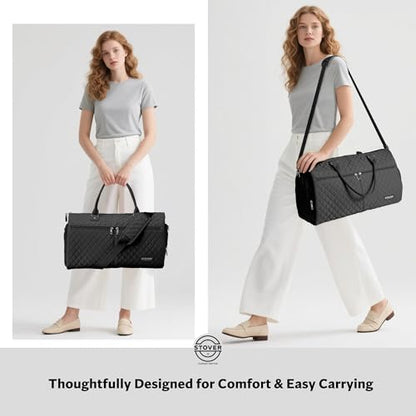 STOVER Women’s Convertible Garment Duffel Bag for Travel – 2-in-1 Carry-On Weekender/Overnight Tote - Wrinkle-Free Dresses, Suits & Clothes + Shoe Compartment & Bonus Toiletry Bag (Onyx Black) - color: Onyx Black