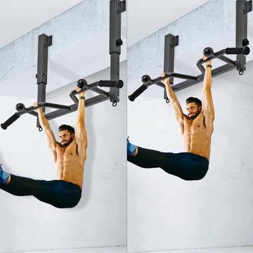 SELEWARE Heavy Duty Welded Pull Up Bar Wall/Joist/Ceiling Mount Chin Up Bar | Multifunctional Pull-up Bars w/Resistance Band Hooks for Home Gym Strength Training, Sturdy Steel Construction Support 500 lb - color: E2: Black Joist Mount Pull Up Bar