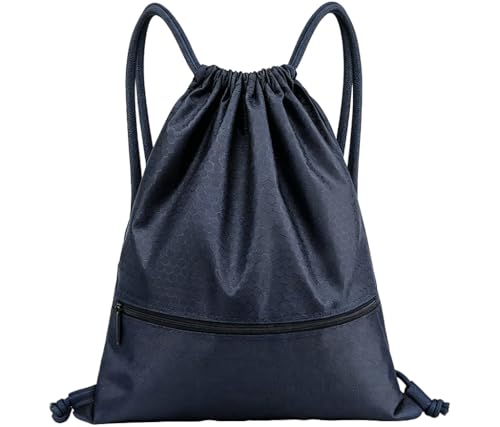 Sports Drawstring Backpack for Men, Waterproof Swim Gym Bag with Shoes Compartment for Women, Lightweight Pull String Sport Bag for Swim, Soccer, Navy&Large - color: Navy, size: Large