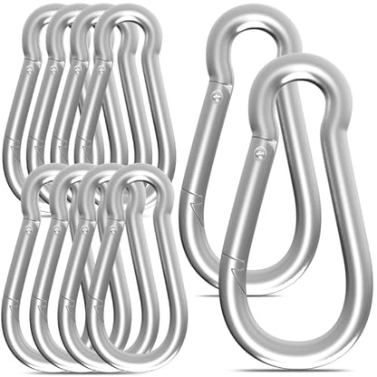 Heavy Duty Spring Snap Hook Carabiners, Galvanized Steel Quick Links, Spring Clips in Black & Silver, Multiple Sizes: 1.6Inch/2Inch/2.4Inch/3Inch/4Inch, for Swing Hammock Camping Keychain Outdoor - size: M10-10PCS, style: Silver