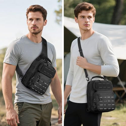 HUNTVP Sling Bag for Men Concealed Carry Bag Tactical Sling Bag Crossbody Molle CCW Chest Pack Backpack EDC Military Shoulder Bag with Holster & Accessory Slots, Black - color: Black