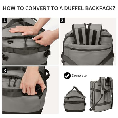 2-in-1 Carry-on Backpack for Men Women 40L Sports Gym Bag with Backpack Straps,Water Resistant,for Travel/Gym（20in,Grey） - color: 20in-grey