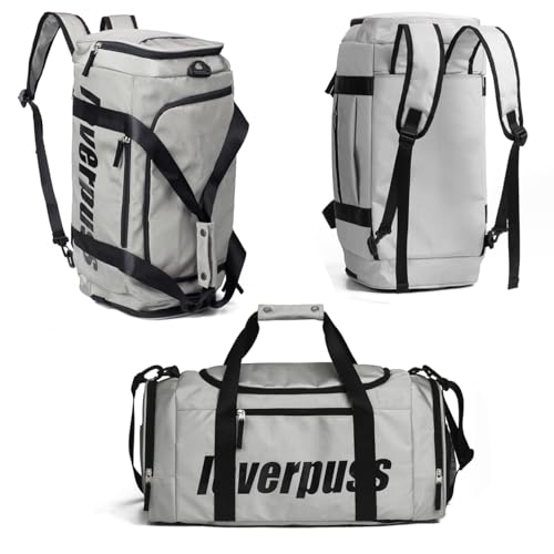 3-in-1 Gym Duffle Backpack - 35L Waterproof Sports Travel Bag with Shoe Compartment & Wet Dry Pocket, Convertible Backpack/Handbag/Shoulder Bag for Men Women, Light Grey - color: Grey