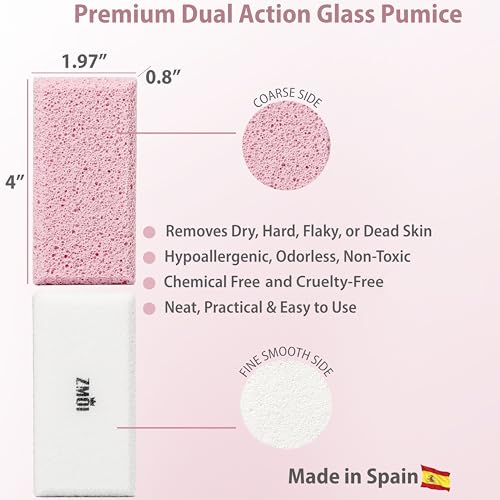 Siliglass Pumice Stone Callus Remover for Feet, Elbows, Hands, and Knees, Spain Made - 2 in 1 Pedicure Exfoliator and Scrubber for Rough, Hard Skin (1 Pack) - style: Pink - 1 Count