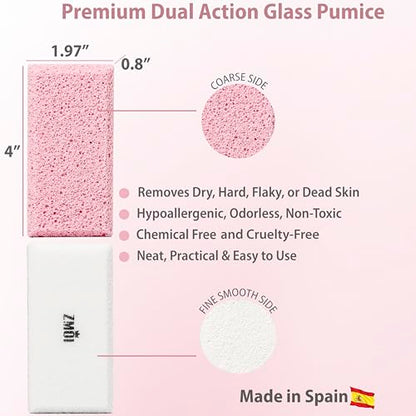 Glass Pumice Stone Callus Remover for Feet, Elbows, Hands, and Knees, Spain Made - 2 in 1 Pedicure Exfoliator and Scrubber for Rough, Hard Skin (Pink Color) - style: Pink - 2 Count ( Pack of 1)