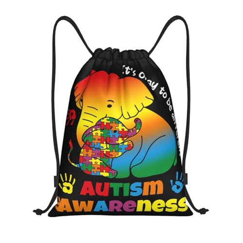 Drawstring Sports Backpacks - Lightweight Swim Gym Bags for Women Men String Sackpack for Beach Travel Yoga(Small, Autism Awareness Elephant) - color: Autism Awareness Elephant, size: Small