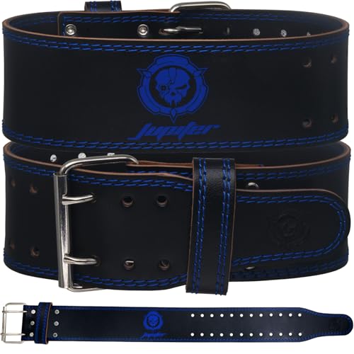 Weight lifting Belt (6mm Thick) - Genuine leather, offering back support. Double-pronged buckle, ideal for weightlifting, powerlifting, squats and deadlifts - color: Blue, size: Small