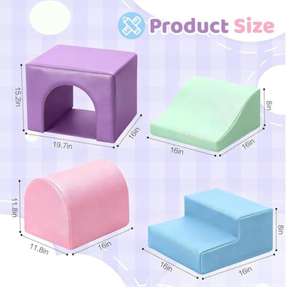 Sumbababy Soft Climbing Blocks Set for Toddlers: 4 PCS Foam Play Structures with Tunnel - Indoor Playground for Kids with Slide and Stairs - Safe Play Gym for Boys and Girls - style: Macaron/Pink/Blue