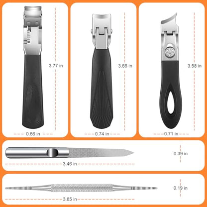 5PCS Nail Clipper Set for Thick Nails with Portable Leather Case | Ultra Sharp Toenail Clippers for Seniors with Wide Jaw Opening Manicure Pedicure Kit