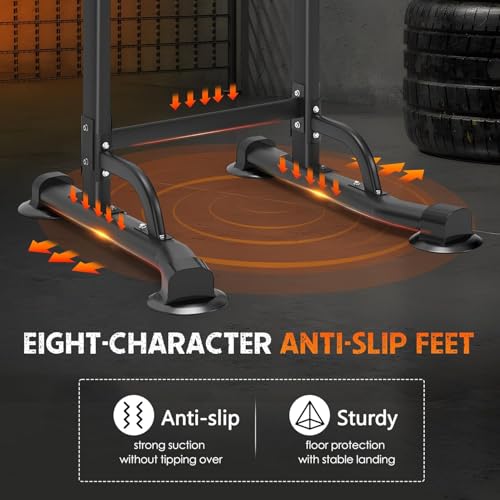 Adjustable Power Tower Pull Up Bar Dip Station, Free Standing Pull Up Rack Dip Station for Home Gym, 400LBS Capacity Height Heavy Duty Multi-Function Home Strength Training Fitness Workout Equipment - color: Black