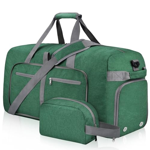Felipe Varela Foldable Duffle Bag for Travel, Weekend, Overnight, Gym | Lightweight, Waterproof Travel Duffel Sports Bag with Shoes Compartment for Men Women, Bonus Toiletry Bag Included - color: Aqua Green, size: 40L