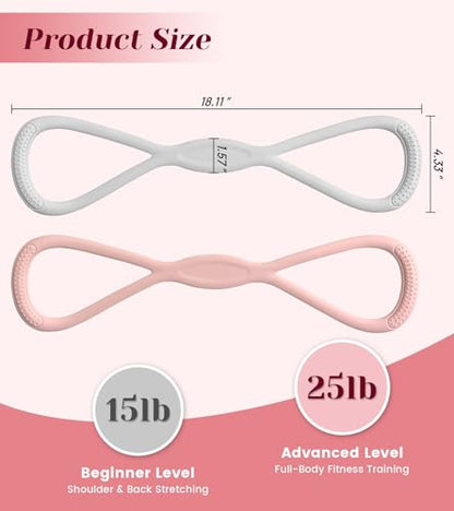 Resistance Bands with Handles, 2 Pcs Figure 8 Exercise Bands for Arm, Back and Shoulder Training, Elastic Fitness Bands for Strength Training, Stretching, Yoga and Home Workouts - color: Pink+Grey