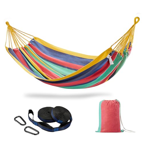 Brazilian Double Hammock with Tree Straps, Extra Large, 450 lbs Capacity | Soft Woven Cotton Fabric, 94.5 × 63 in, 2-Person Hammock with Carry Bag for Backyard, Patio, Outdoor, Aqua Blue Stripe - color: Aqua Blue Stripe, size: X-Large