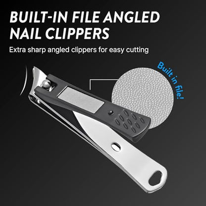 Ingrown Toenail Clippers for Seniors Thick Toenails, 7 Pcs Heavy Duty Large Pedicure Toe Nail Clipper Set with Wide Opening, Includes Nail Cutter, File, Lifter, Cuticle Pusher, Travel Case - color: 7 Pcs Set (Angled Clippers + Large Toenail Clipper)