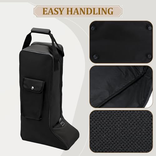 Portable Boot Bag, Horse Riding Tall Boot Bag with Handle, Equestrian Equipment Organizer with Sturdy Oxford Cloth and Leather Boot Carry Bag, Knight Boot Bag for Storage